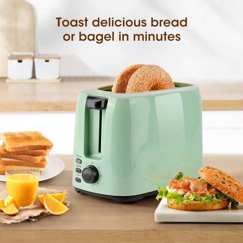 ISILER 2 Slice Toaster, 1.3 Inches Wide Slot Bagel Toaster with 7 Shade Settings and Double Side Baking, Removable Crumb Tray, Defrost Cancel Function Green - Image 5